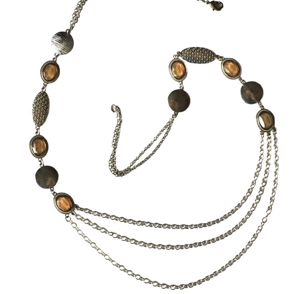Antiqued silver and earth tones multi-strand necklace